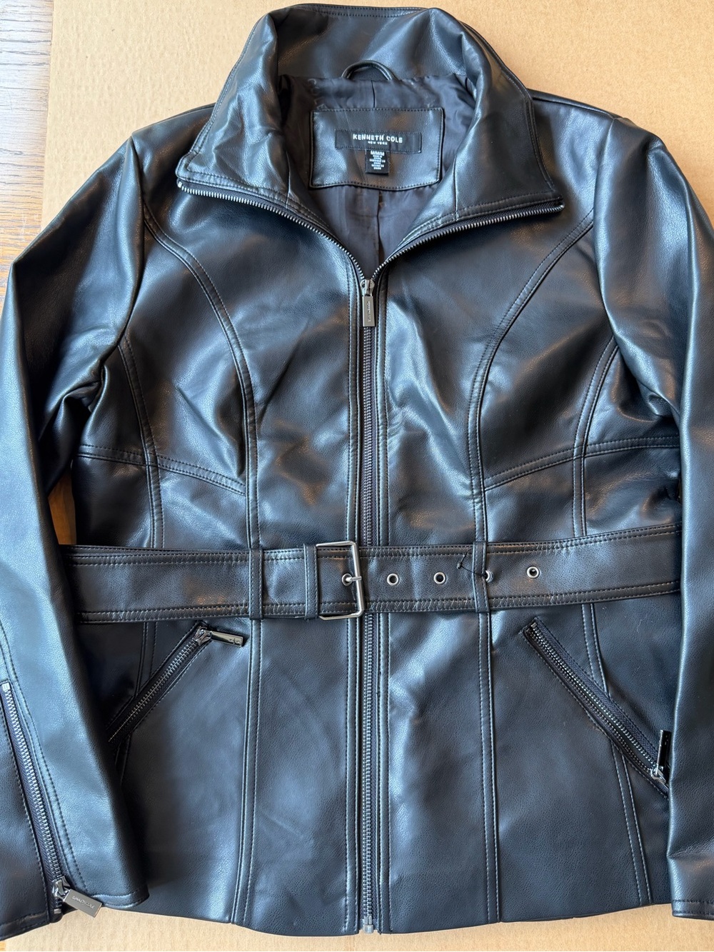 Kenneth Cole Black Belted Zip Bomber Jacket